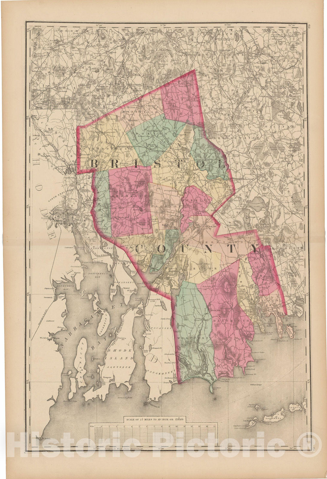 Historic Map : Official Topographical Atlas of Massachusetts, Bristol 1871 , Vintage Wall Art