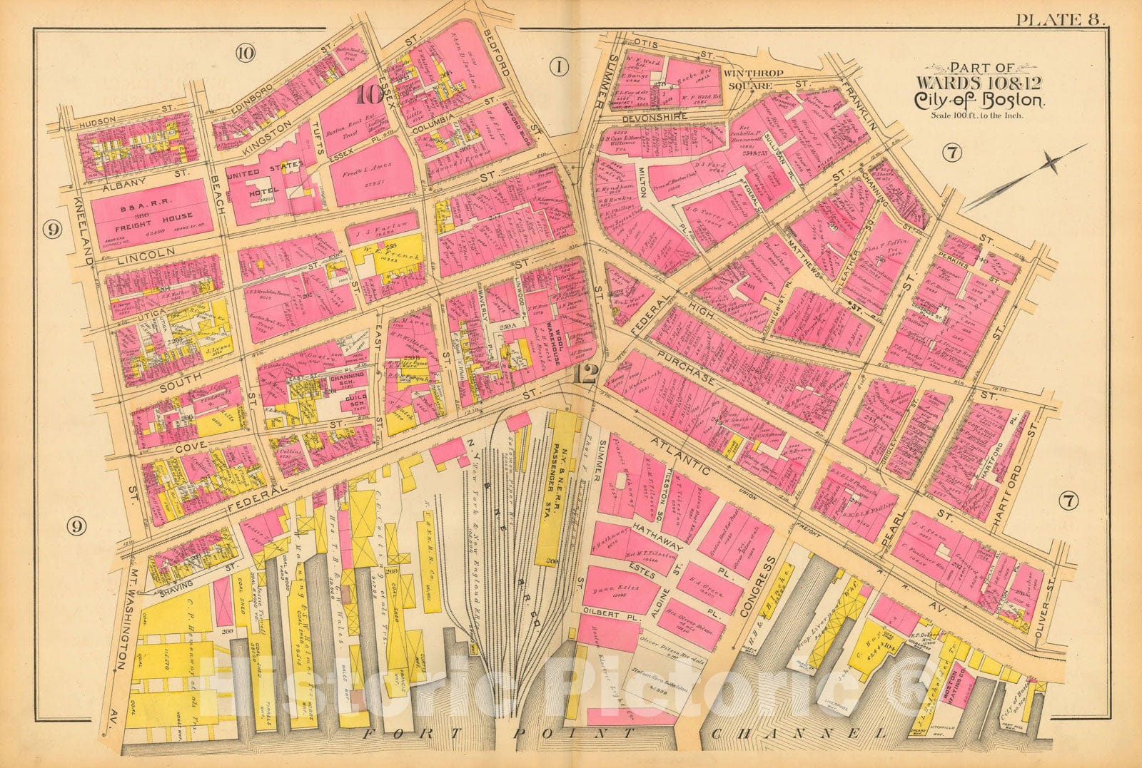 Historic Map : Atlas City of Boston, City Proper and Roxbury, Boston 1890 Plate 008 , Vintage Wall Art