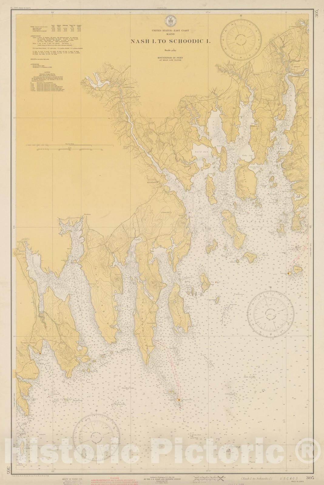 Historic Map : Coastal Charts - Maine: Nash Island to Schoodic Island 1941 , Vintage Wall Art