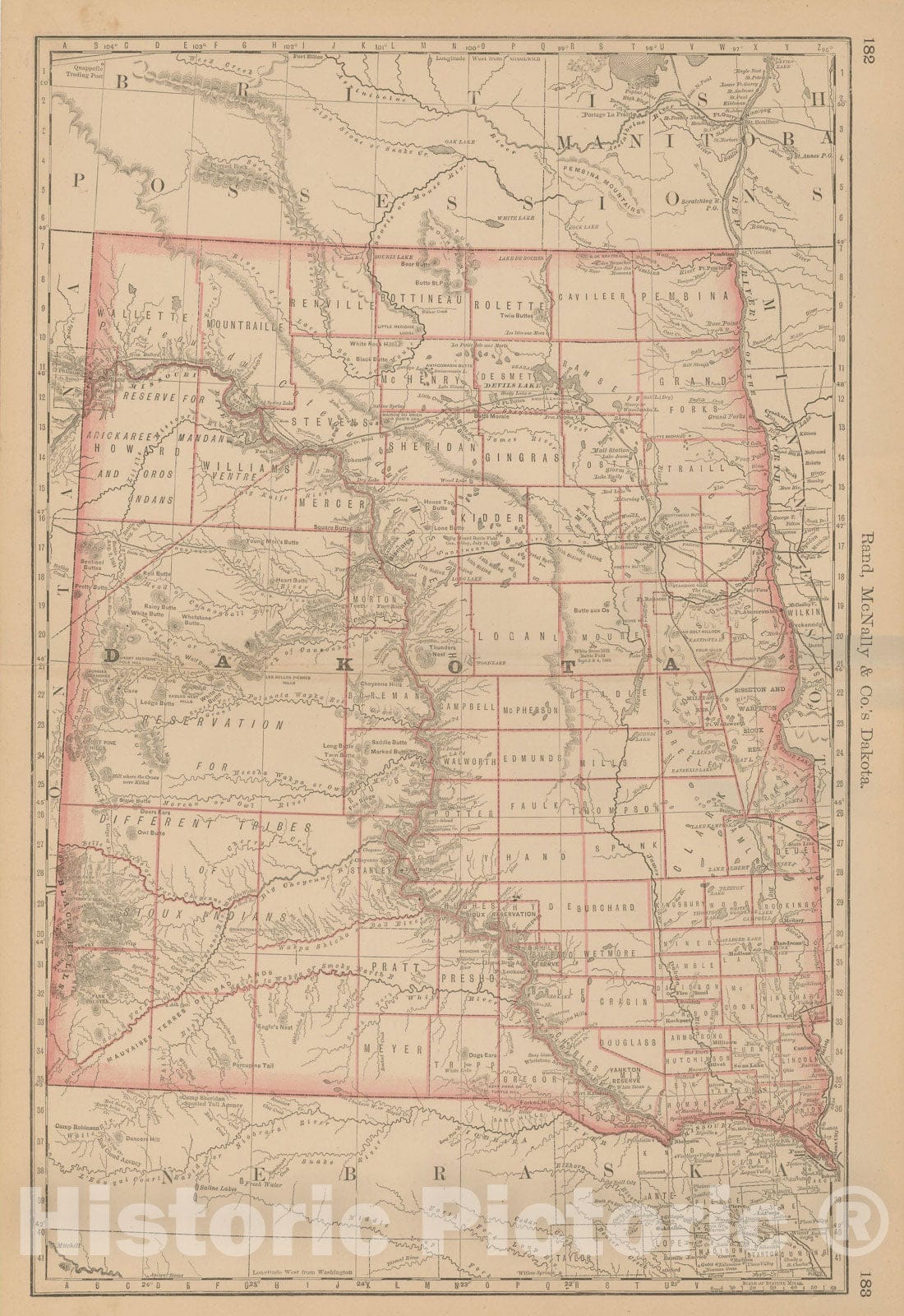 Historic Map : North Dakota & South Dakota 1877 Business Atlas , Vintage Wall Art