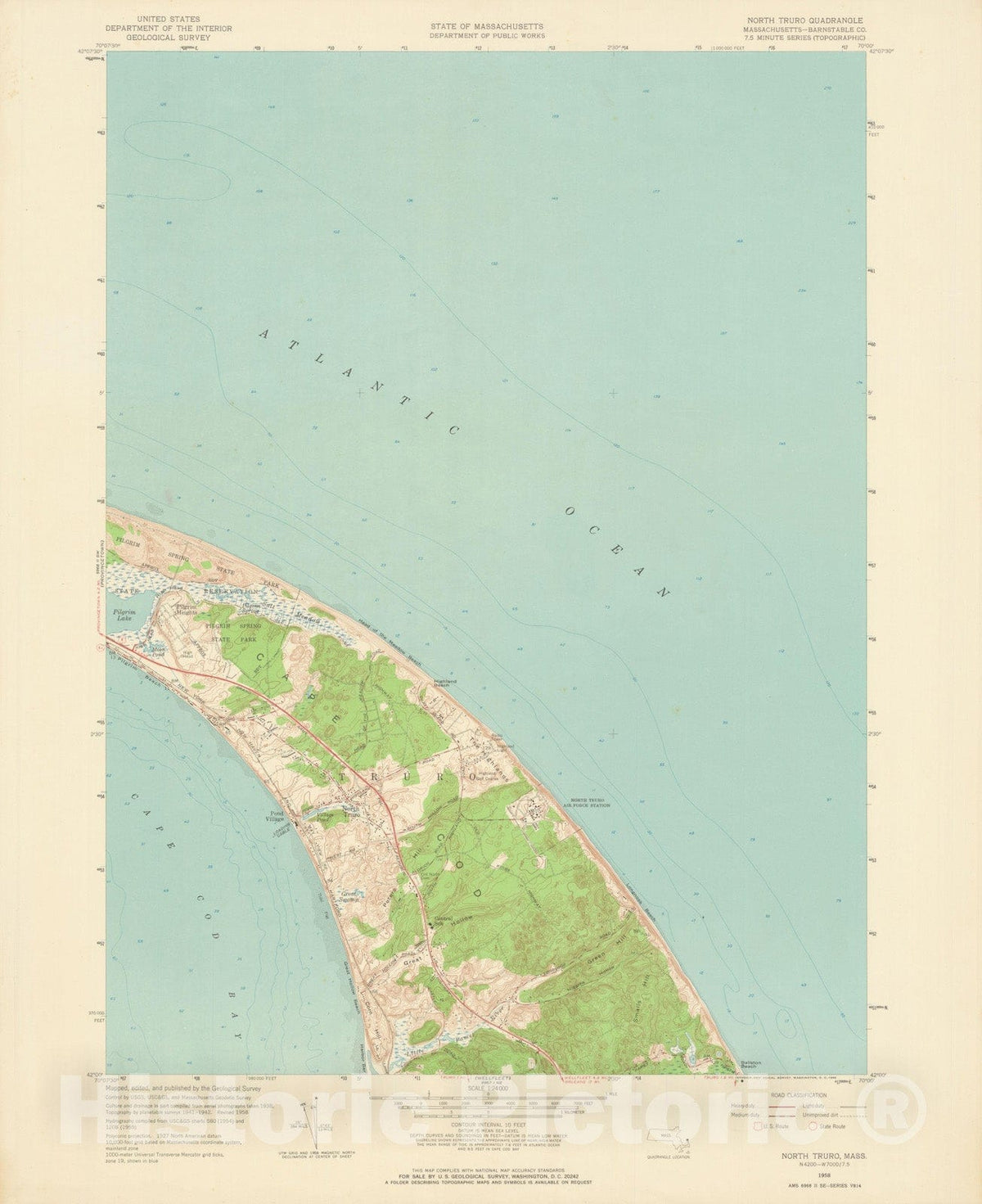 Historic Map : USGS 7.5 Minute Sheets and Quadrangles, Truro 1958 Topographic Map , Vintage Wall Art