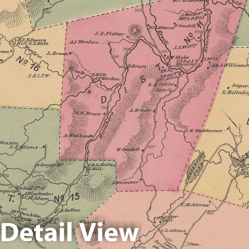Historic Map : Atlas of Windham County, VT, Marlboro 1869 , Vintage Wall Art