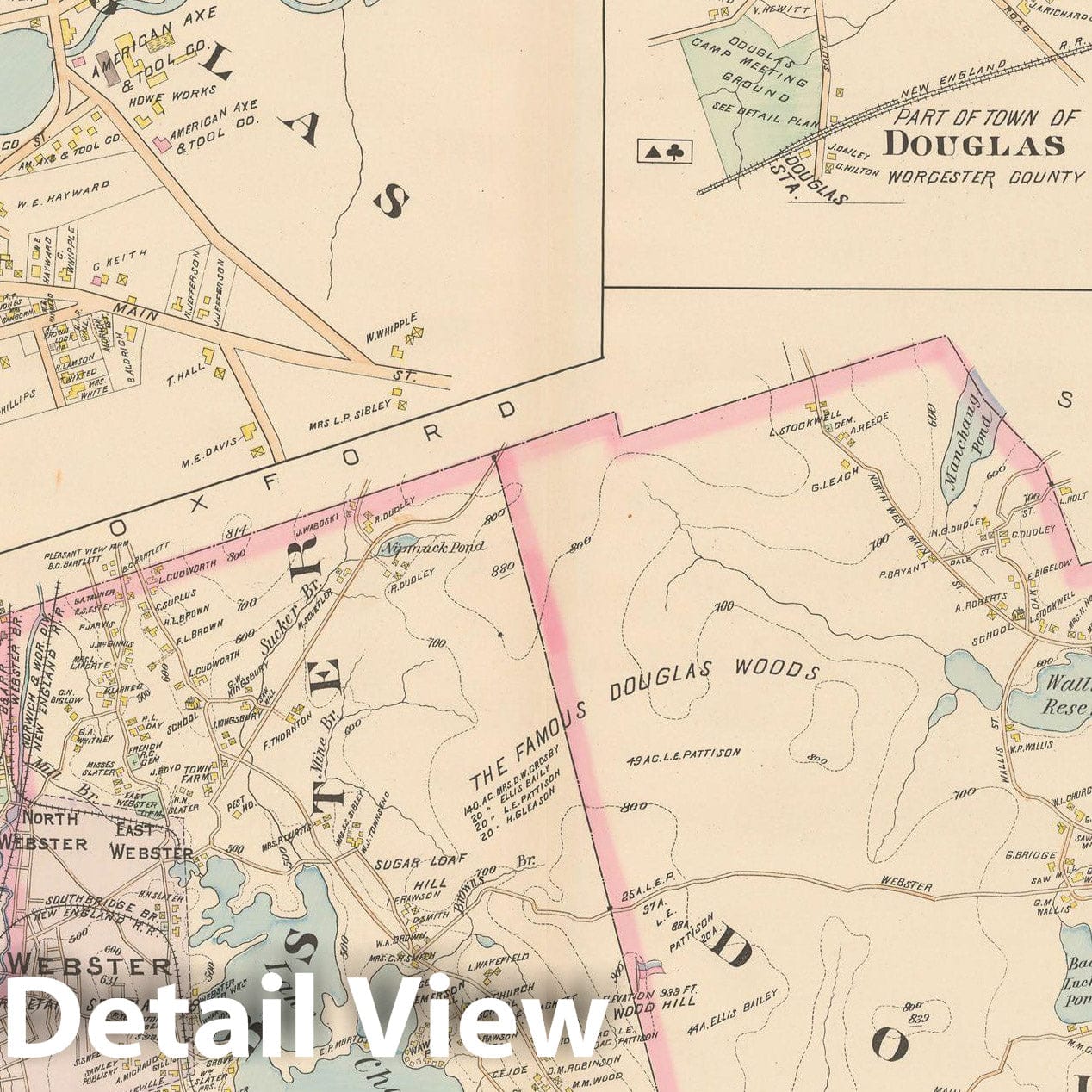 Historic Map : New Topo Atlas County of Worcester, Douglas & Webster 1898 Plate 017 , Vintage Wall Art