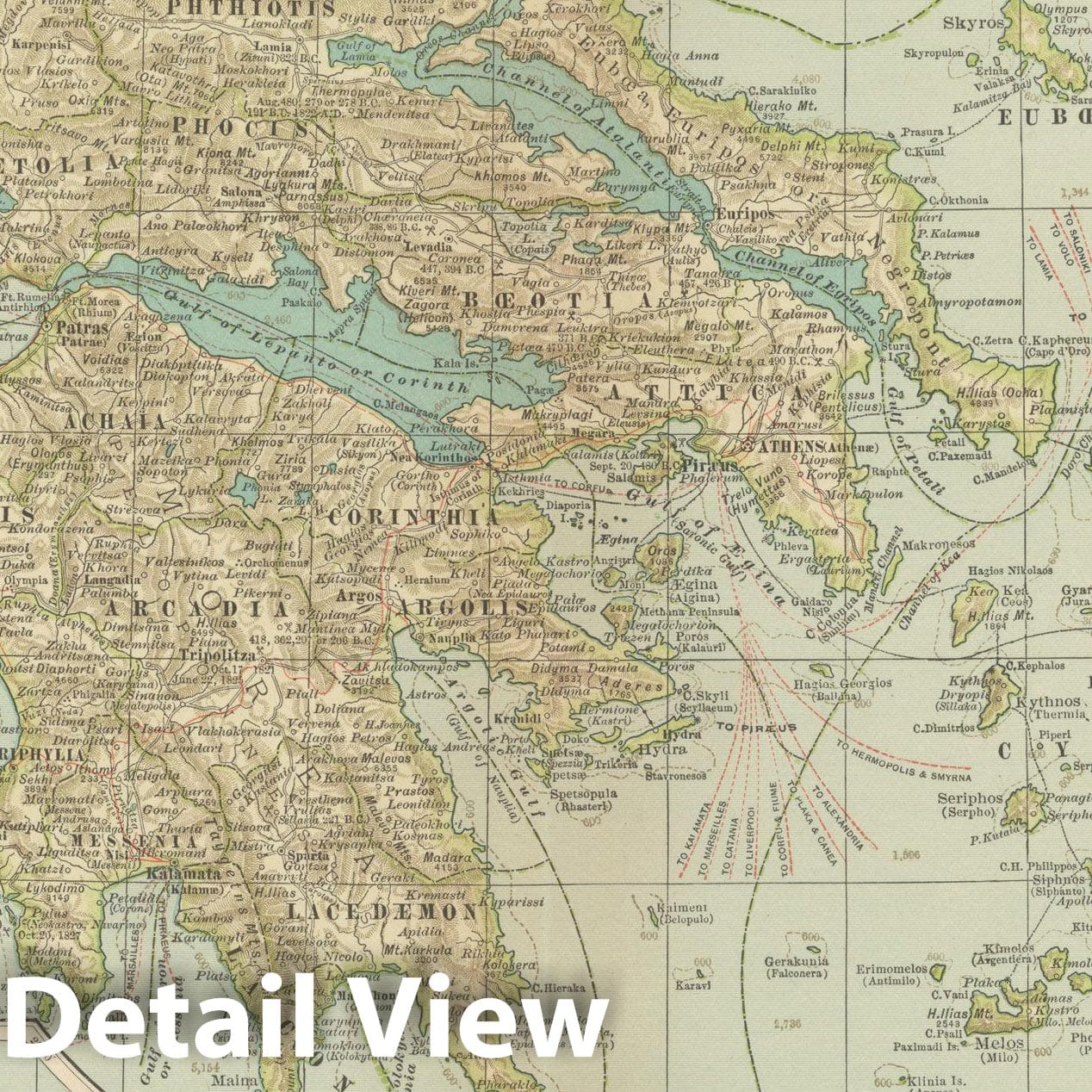 Historic Map : Greece 1914 , Century Atlas of the World, Vintage Wall Art