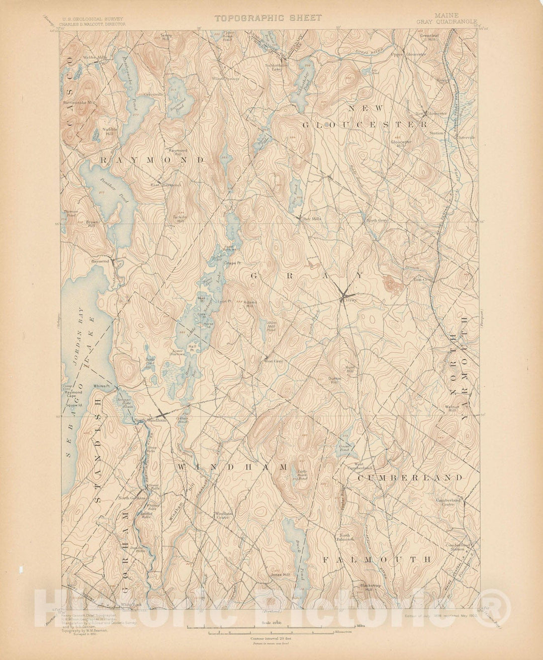 Historic Map : Atlas of Maine 1905, Dry Mills & Gray & North Windham 1905 Topographic Map , Vintage Wall Art