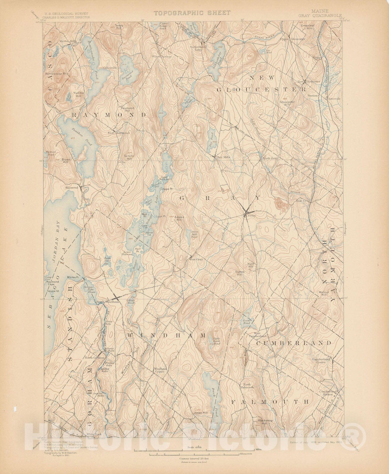 Historic Map : Atlas of Maine 1905, Dry Mills & Gray & North Windham 1905 Topographic Map , Vintage Wall Art