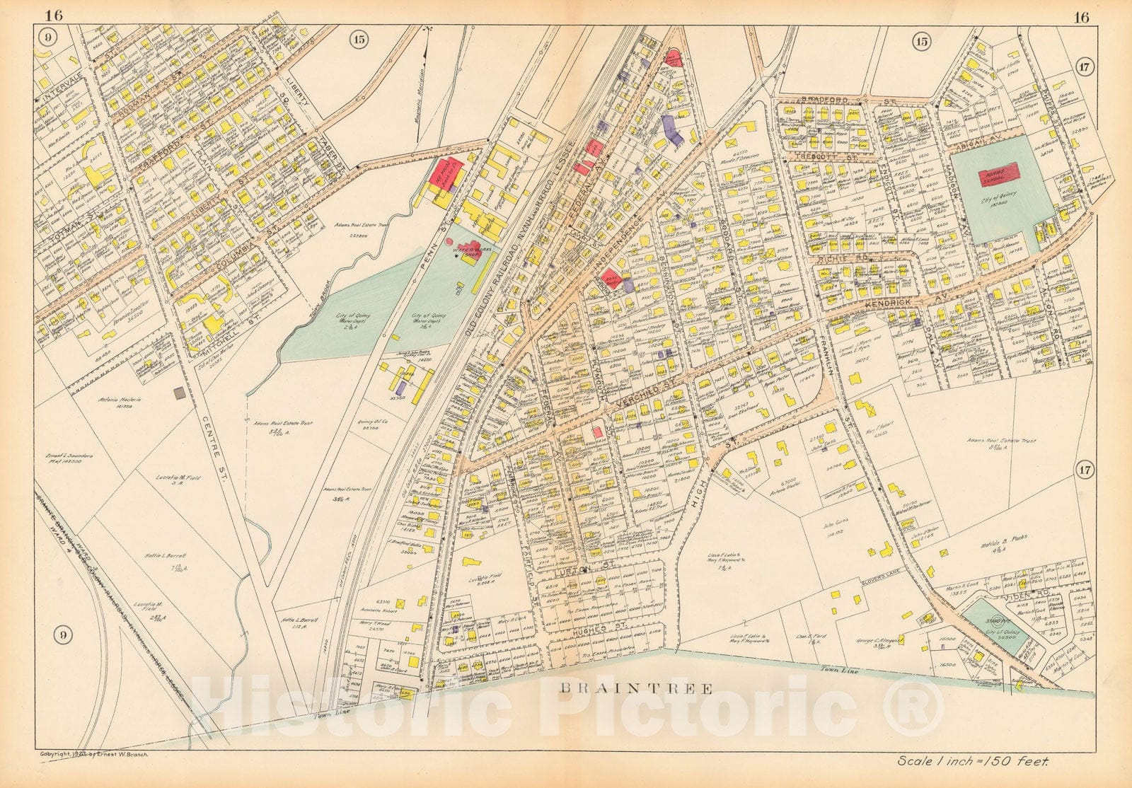 Historic Map : Atlas City of Quincy Norfolk County, Quincy 1923 Plate 016 , Vintage Wall Art