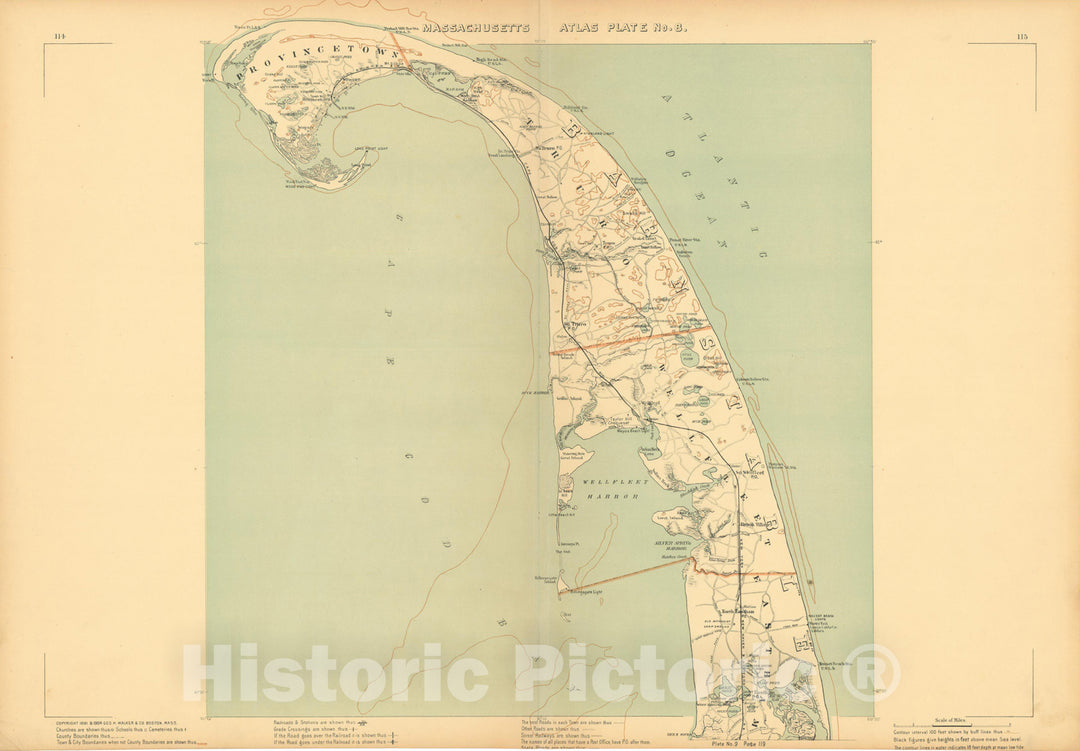 Historic Map : Atlas of Massachusetts, Cape Cod & Eastham & Provincetown & Truro & Wellfleet 1904 Plate 008 , Vintage Wall Art