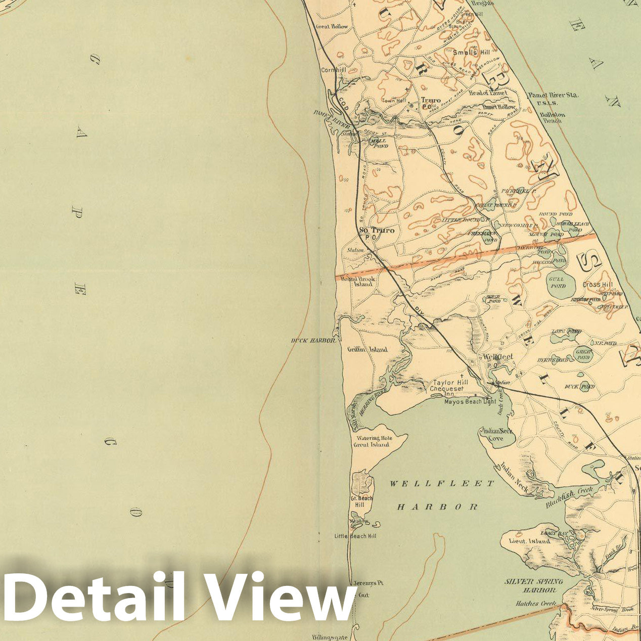 Historic Map : Atlas of Massachusetts, Cape Cod & Eastham & Provincetown & Truro & Wellfleet 1904 Plate 008 , Vintage Wall Art