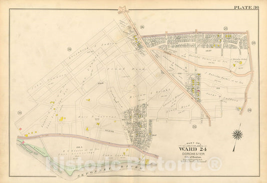 Historic Map : Atlas City of Boston, Vol. 5, Dorchester, 4th Ed., Dorchester 1904 Plate 036 , Vintage Wall Art