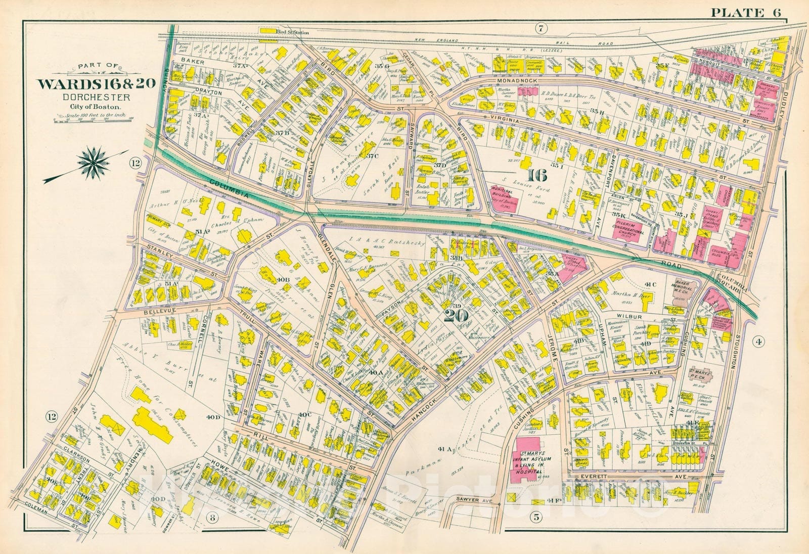 Historic Map : Atlas City of Boston, Vol. 5, Dorchester, 4th Ed., Dorchester 1904 Plate 006 , Vintage Wall Art