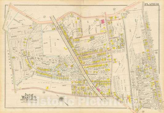 Historic Map : Atlas City of Boston, Dorchester, Dorchester 1910 Plate 038 , Vintage Wall Art