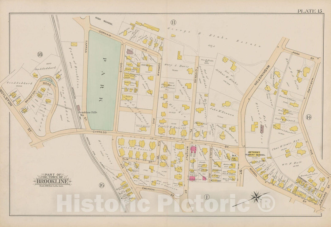 Historic Map : Atlas Town of Brookline, Brookline 1893 Plate 015 , Vintage Wall Art