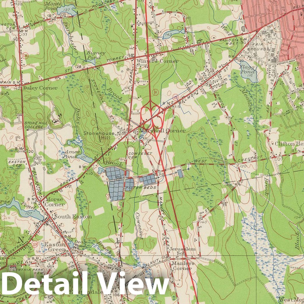 Historic Map : USGS 7.5 Minute Sheets and Quadrangles, Brockton & Easton & West Bridgewater 1949 Topographic Map , Vintage Wall Art