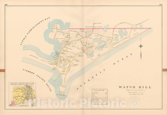 Historic Map : Atlas of Southern Rhode Island, Westerly 1895 , v2, Vintage Wall Art