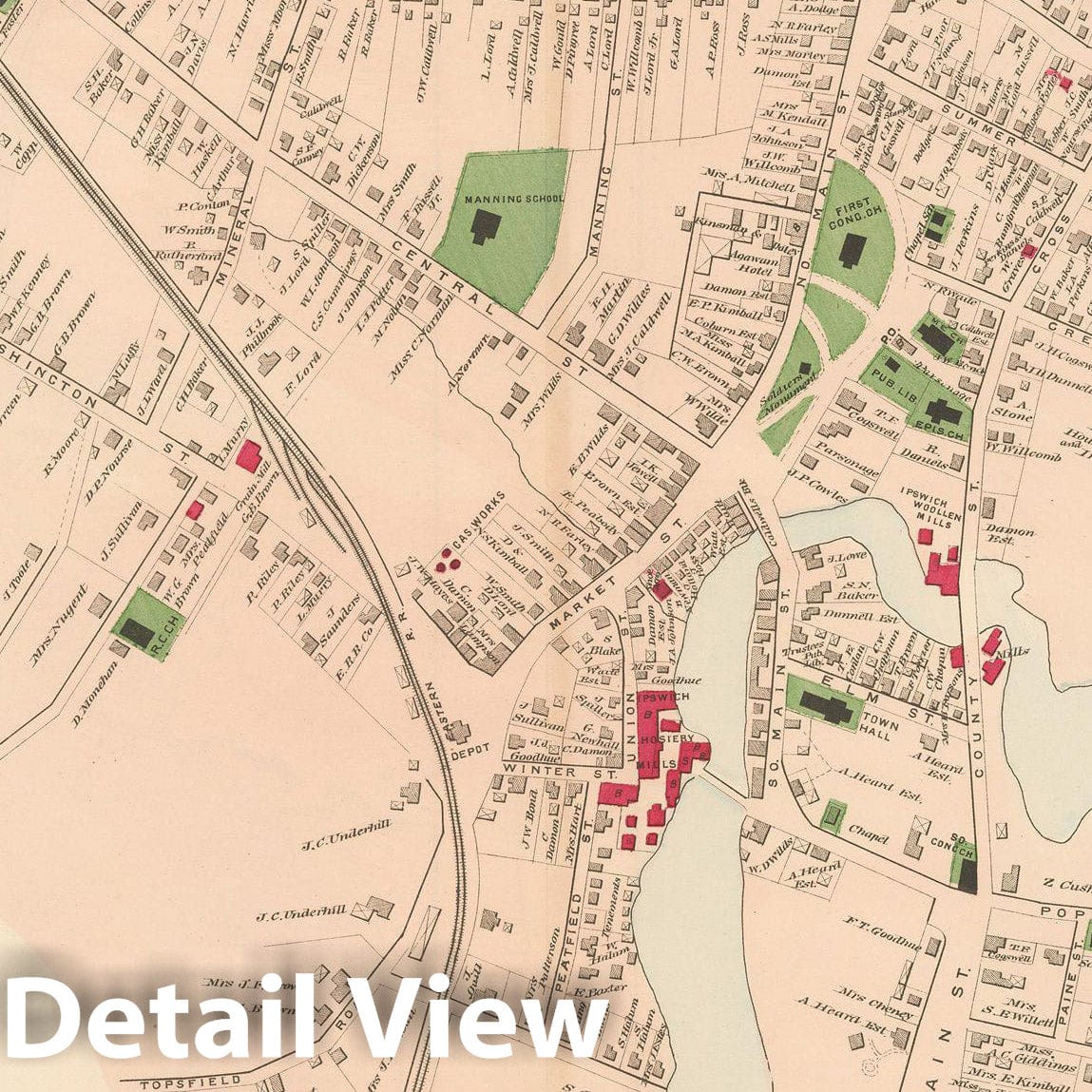 Historic Map : Atlas of Essex County, Ipswich 1884 , Vintage Wall Art