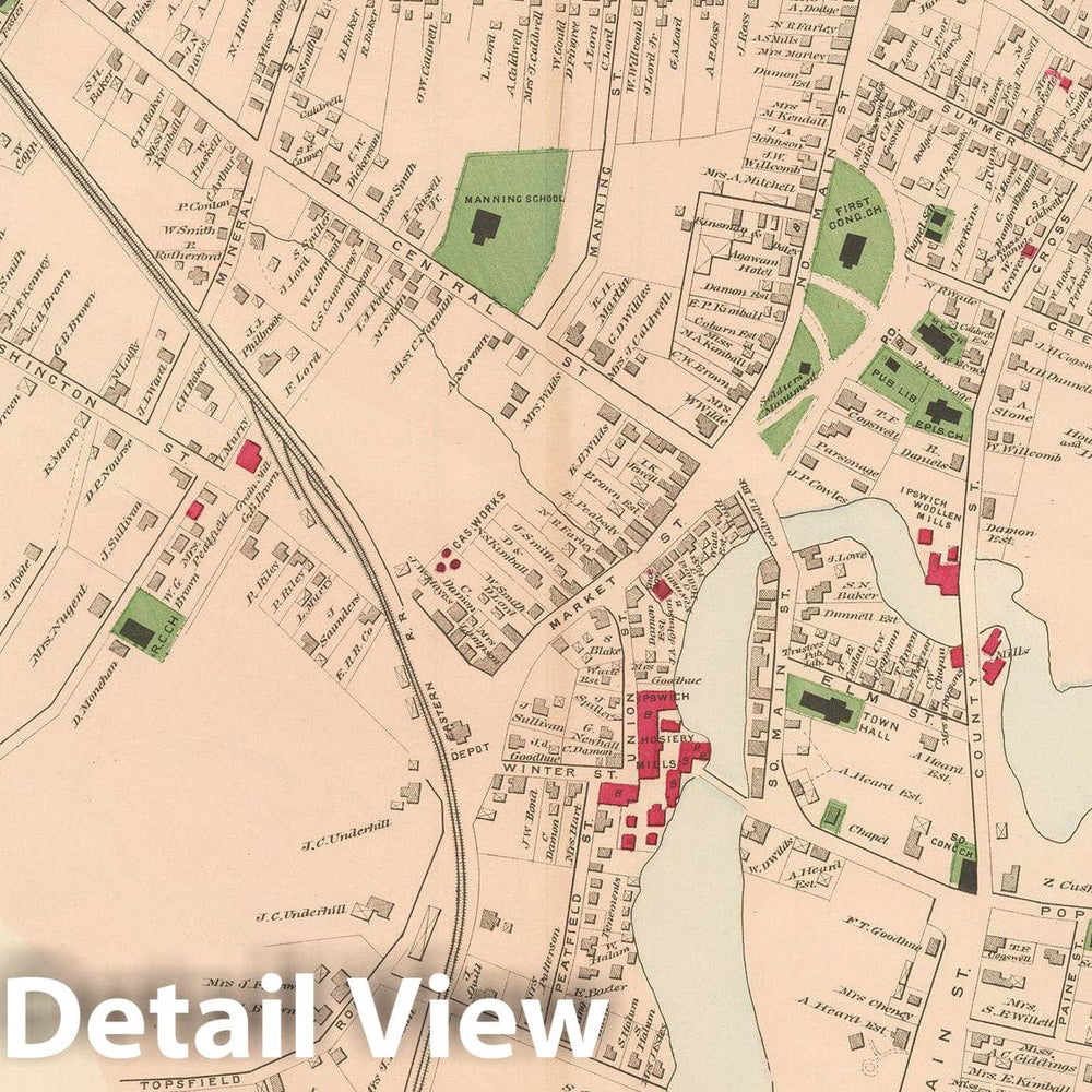 Historic Map : Atlas of Essex County, Ipswich 1884 , Vintage Wall Art