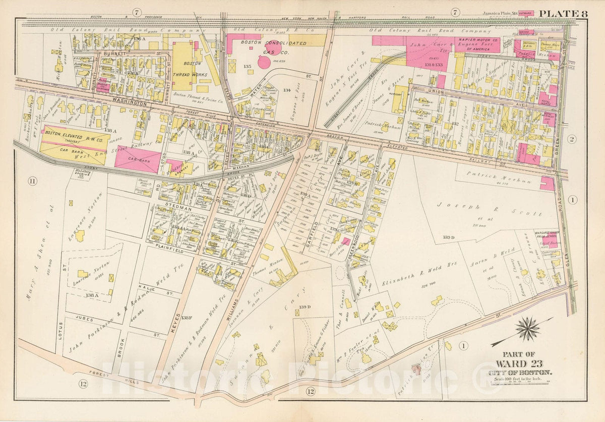 Historic Map : West Roxbury, & Roslindale, 1905 Plate 008 , Vintage Wall Art