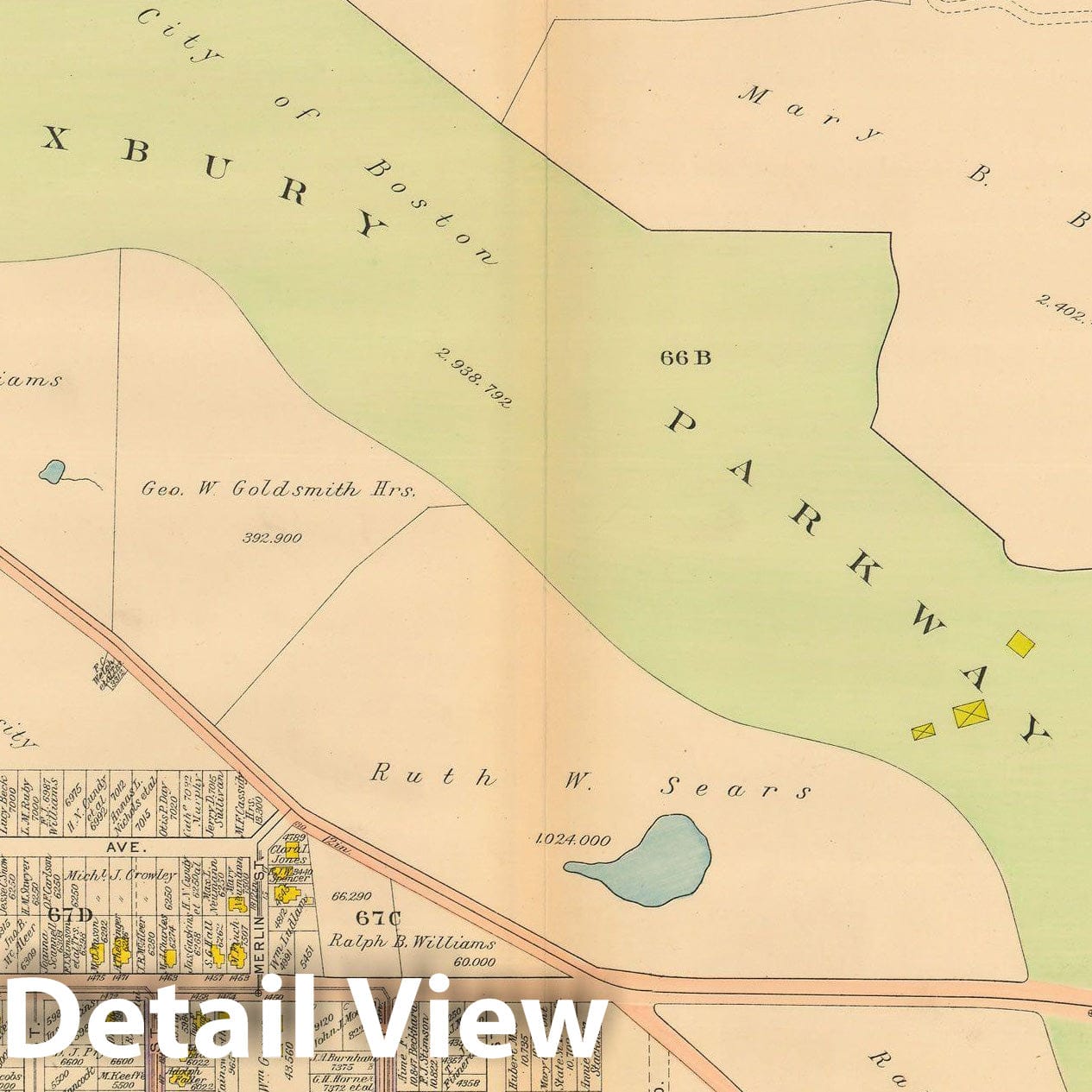 Historic Map : Atlas City of Boston, West Roxbury, Roslindale 1914 Plate 019 , Vintage Wall Art