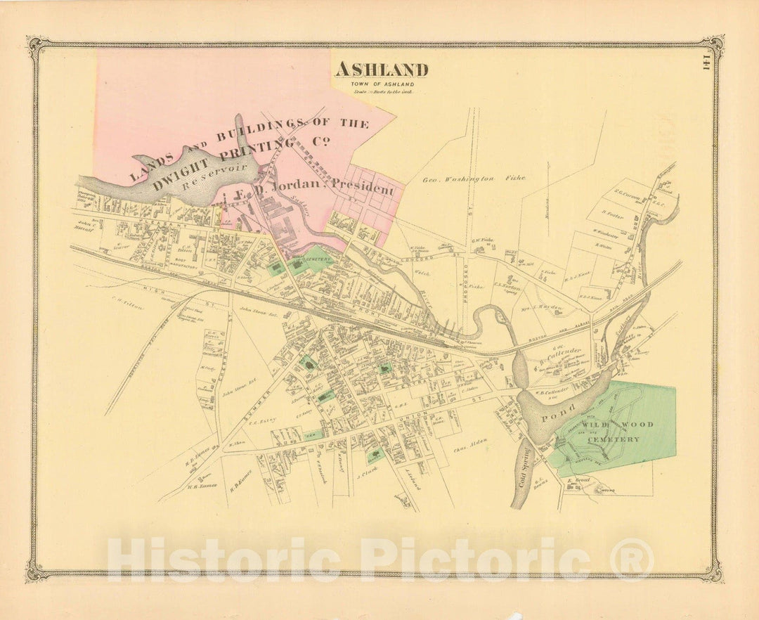Historic Map : County Atlas of Middlesex Massachusetts, Ashland 1875 , v2, Vintage Wall Art