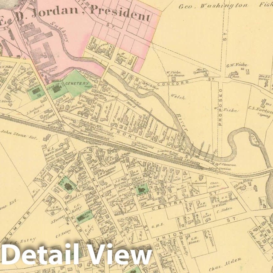 Historic Map : County Atlas of Middlesex Massachusetts, Ashland 1875 , v2, Vintage Wall Art