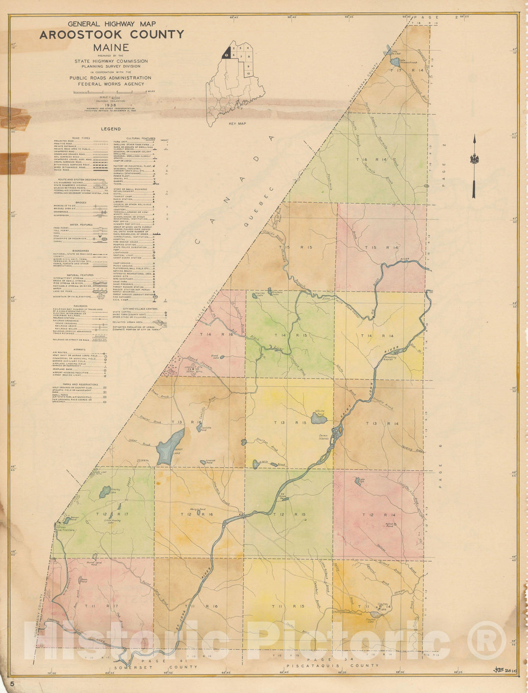 Historic Map : Maine General Highway County Maps, Aroostook 1938 Plate 005 , Vintage Wall Art