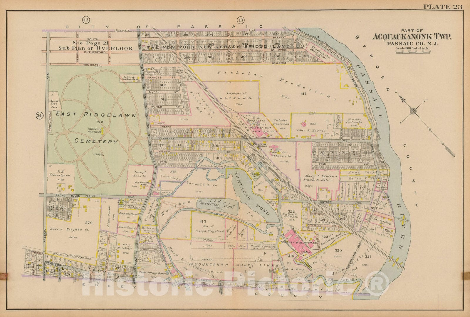 Historic Map : Atlas City of Passaic and Acquackanon Township, Passaic County New Jersey, Acquackanonk 1916 Plate 023 , Vintage Wall Art