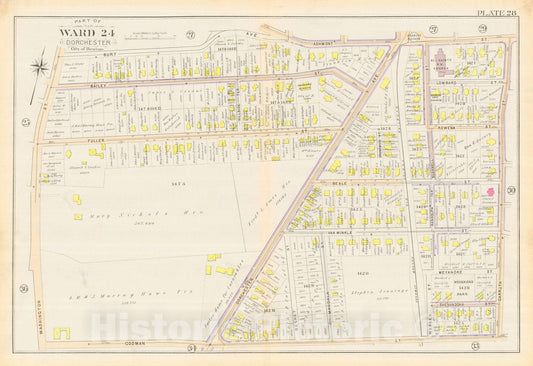 Historic Map : Atlas City of Boston, Vol. 5, Dorchester, Dorchester 1894 Plate 028 , Vintage Wall Art