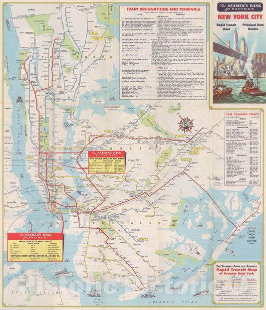 Historic Map : New York City Transit Maps, Rapid Transit Map of Greater New York 1960 Railroad Catography , Vintage Wall Art