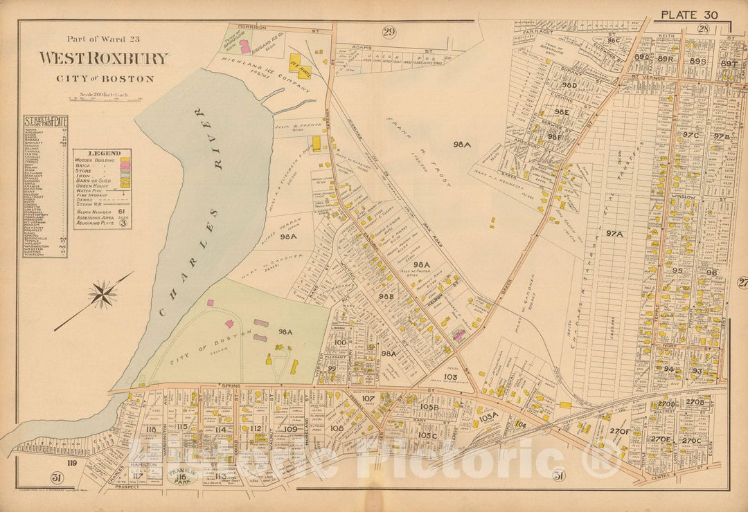 Historic Map : Atlas of Dorchester, West Roxbury and Brighton, West Roxbury 1899 Plate 030 , Vintage Wall Art