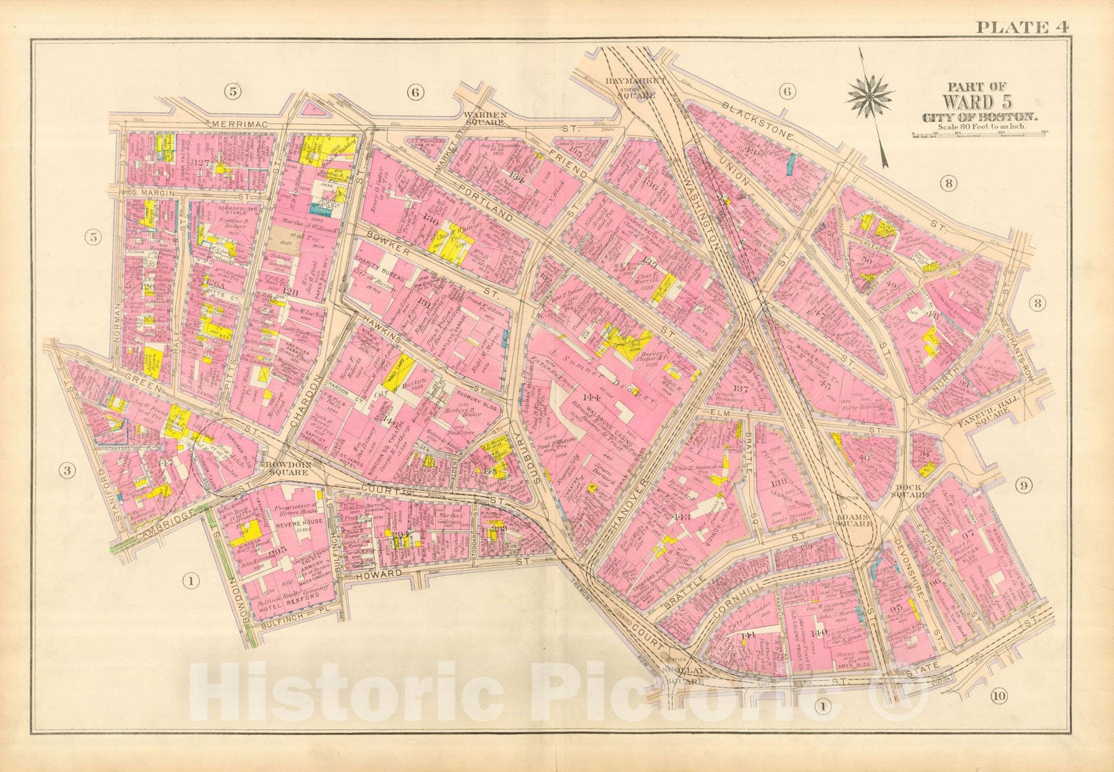 Historic Map : Atlas City of Boston, Boston Proper and Back Bay, Boston 1917 Plate 004 , Vintage Wall Art