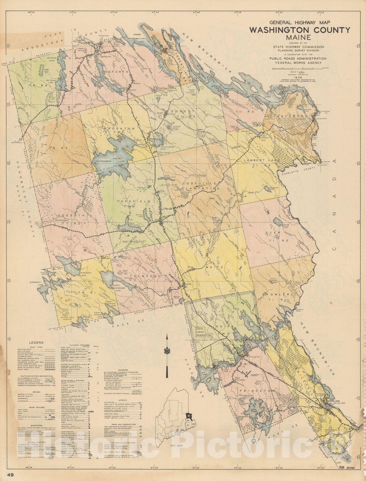Historic Map : Maine General Highway County Maps, Washington 1938 Plate 049 , Vintage Wall Art