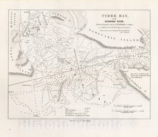 Historic Map : American Coast Pilot, 12th Edition, Hilton Head & Tybee 1842 , Vintage Wall Art