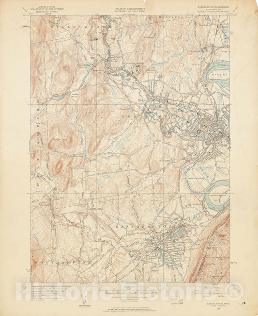 Historic Map : USGS 7.5 Minute Sheets and Quadrangles, Easthampton & Northampton 1948 Topographic Map , Vintage Wall Art