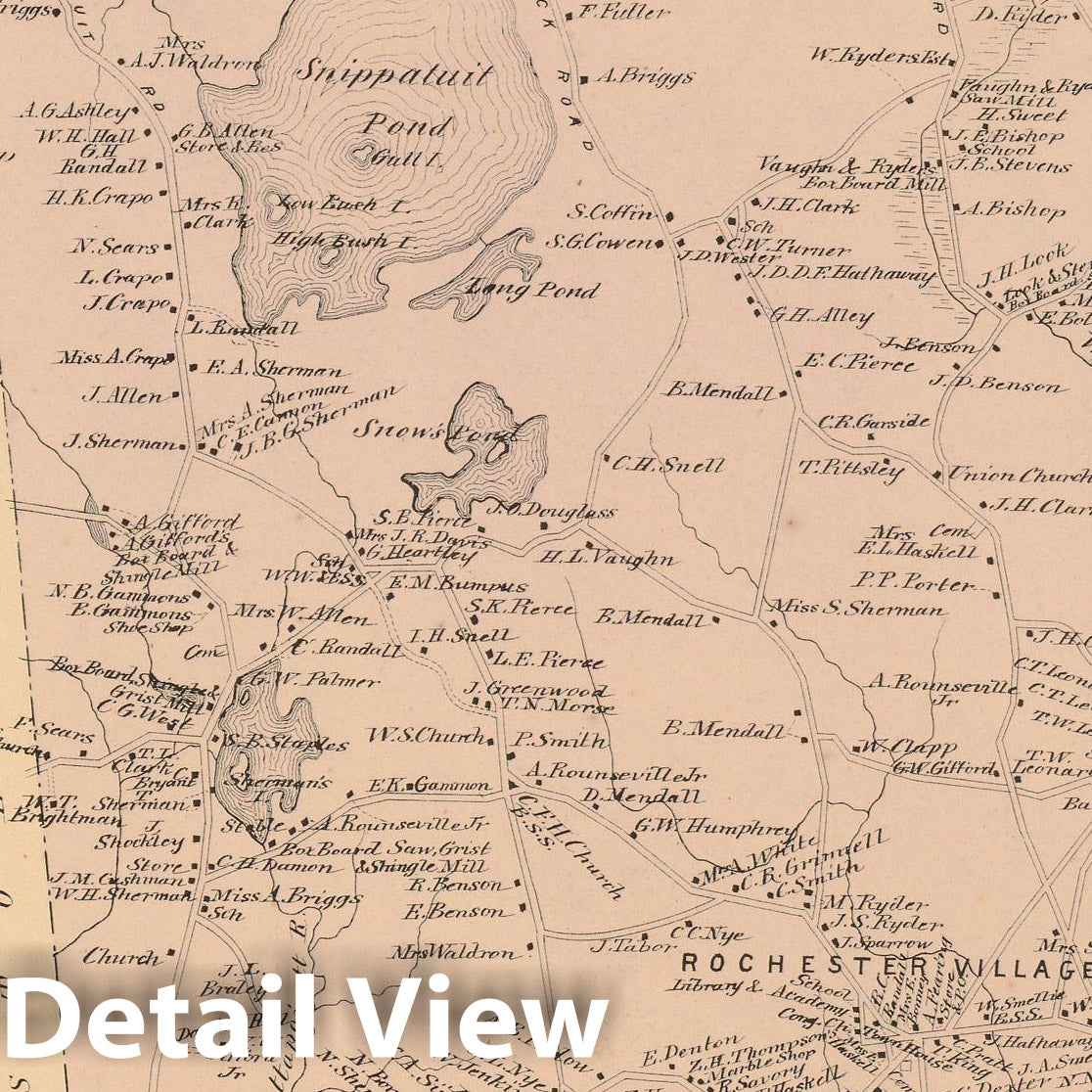 Historic Map : Atlas of Plymouth County Massachusetts, Rochester 1879 , Vintage Wall Art