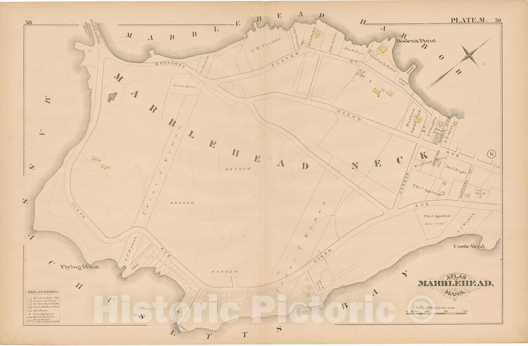 Historic Map : Atlas of Marblehead, Marblehead 1881 Plate M , Vintage Wall Art
