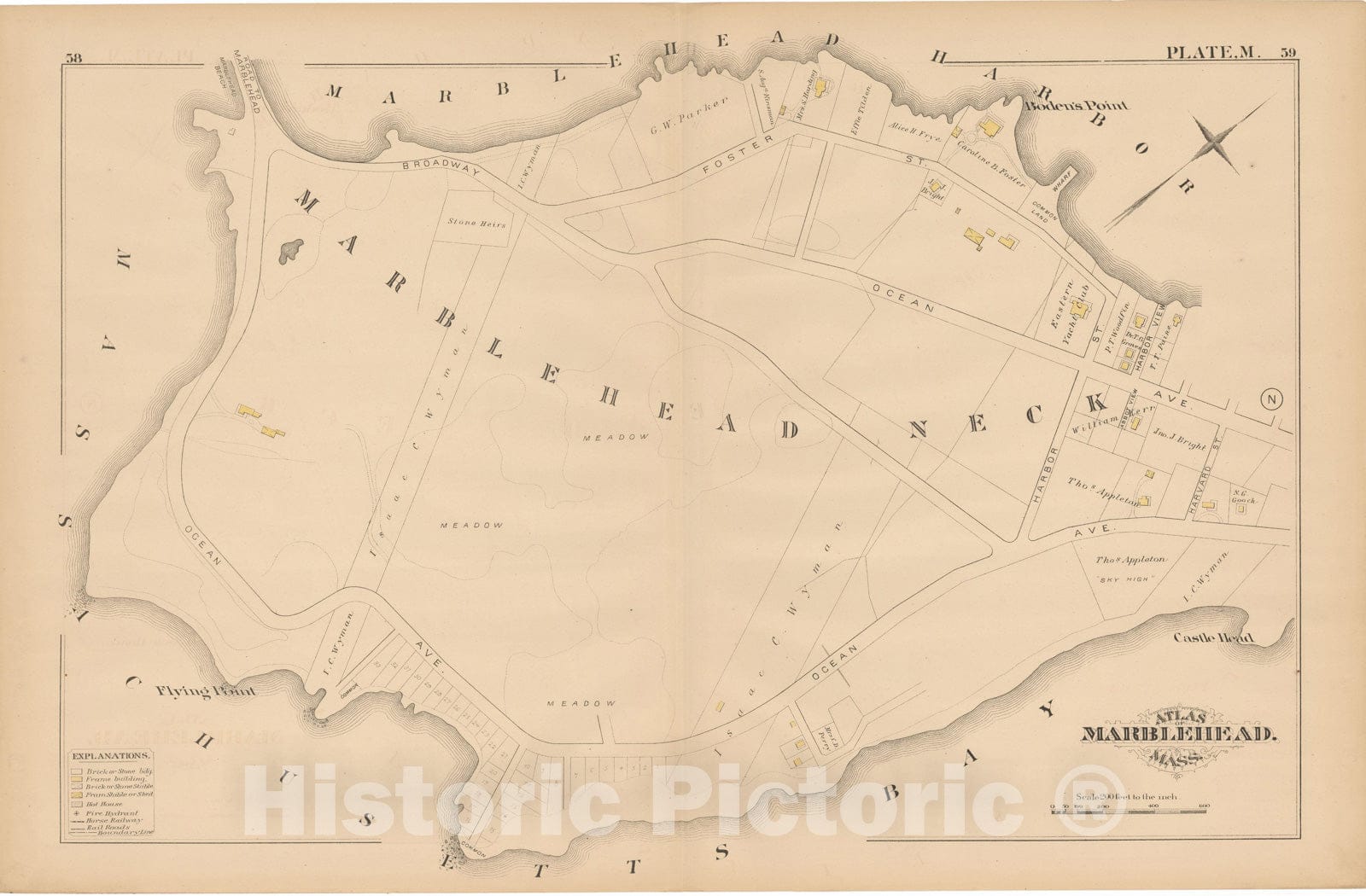 Historic Map : Atlas of Marblehead, Marblehead 1881 Plate M , Vintage Wall Art