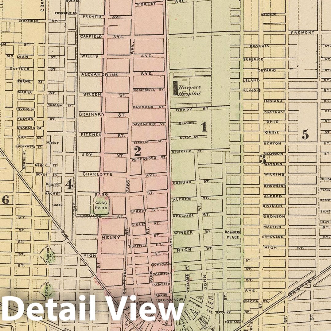 Historic Map : Detroit 1882 , Mitchell's New General Atlas , Vintage Wall Art