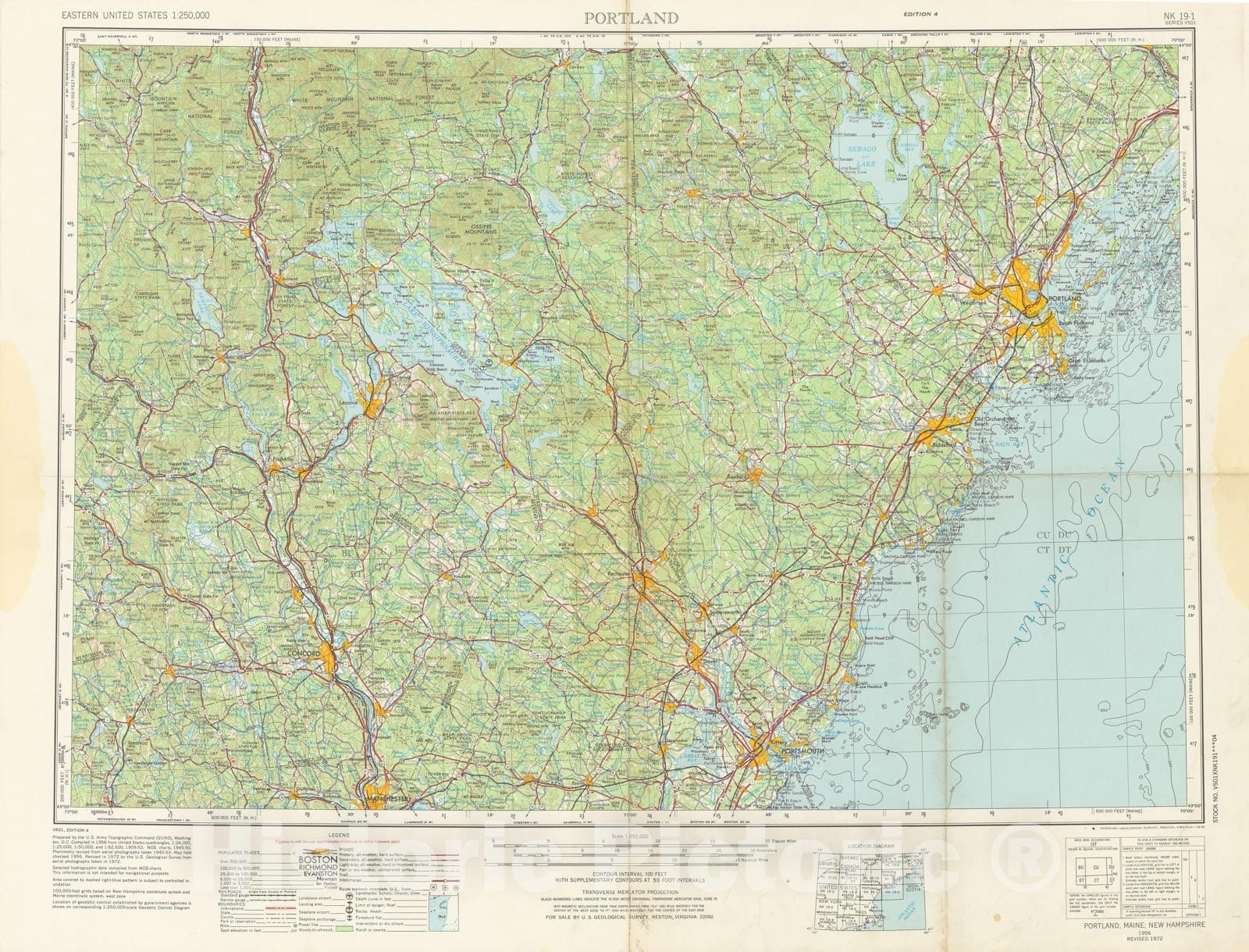 Historic Map : USGS 1:250,000 Topographic Maps, Portland 1972 , Vintage Wall Art
