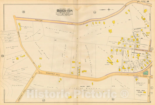 Historic Map : Atlas City of Boston, Volume 7, Brighton Mass., Brighton 1890 Plate 018 , Vintage Wall Art