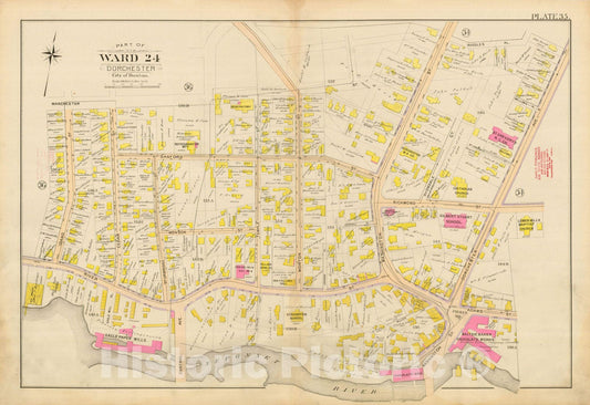 Historic Map : Atlas City of Boston, Vol. 5, Dorchester, Dorchester 1898 Plate 035 , Vintage Wall Art