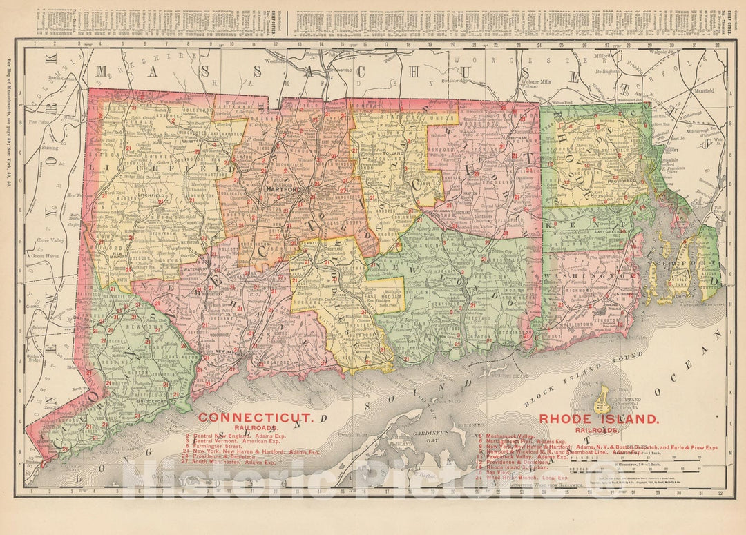 Historic Map : Connecticut & Rhode Island 1903 , Rand McNally Business Atlas , Vintage Wall Art