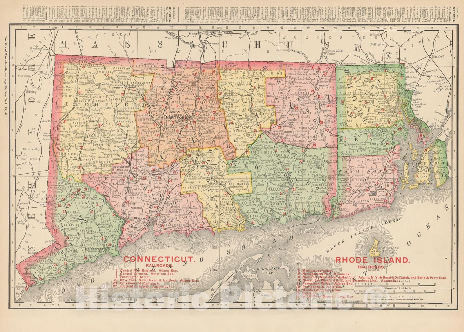 Historic Map : Connecticut & Rhode Island 1903 , Rand McNally Business Atlas , Vintage Wall Art