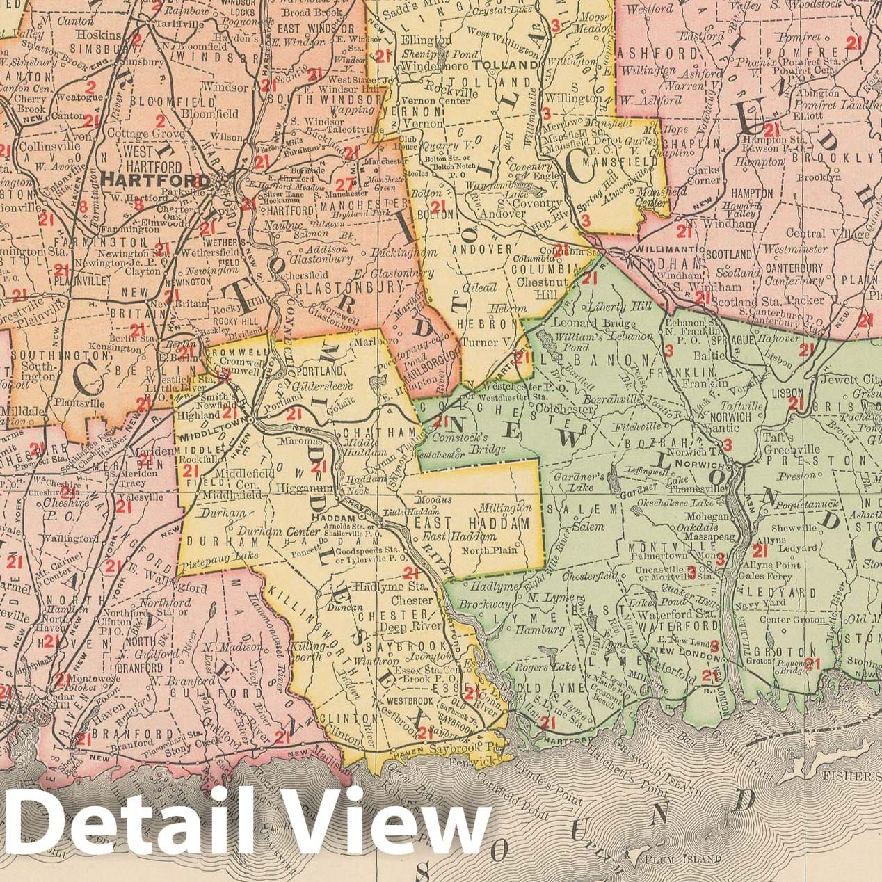 Historic Map : Connecticut & Rhode Island 1903 , Rand McNally Business Atlas , Vintage Wall Art