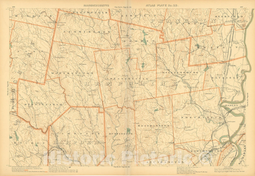 Historic Map : Atlas of Massachusetts, Chester & Chesterfield & Hatfield & Huntington & Middlefield & Northampton & Williamsburg 1904 Plate 023 , Wall Decor Poster Art, Vintage Wall Art