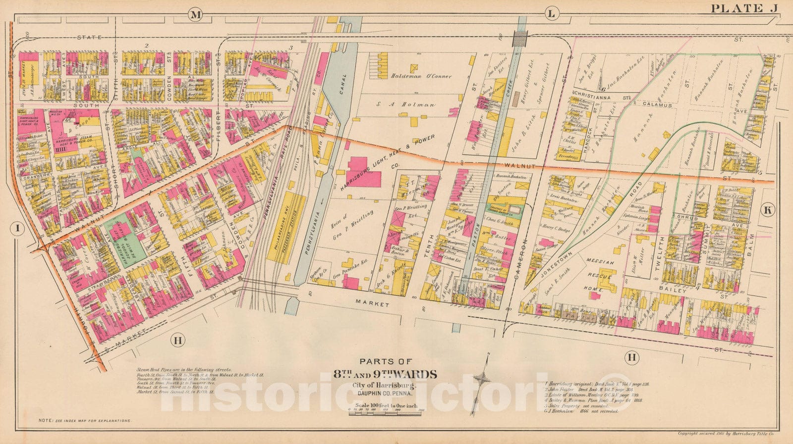 Historic Map : Atlas City of Harrisburg, Harrisburg 1901 Plate J , Vintage Wall Art