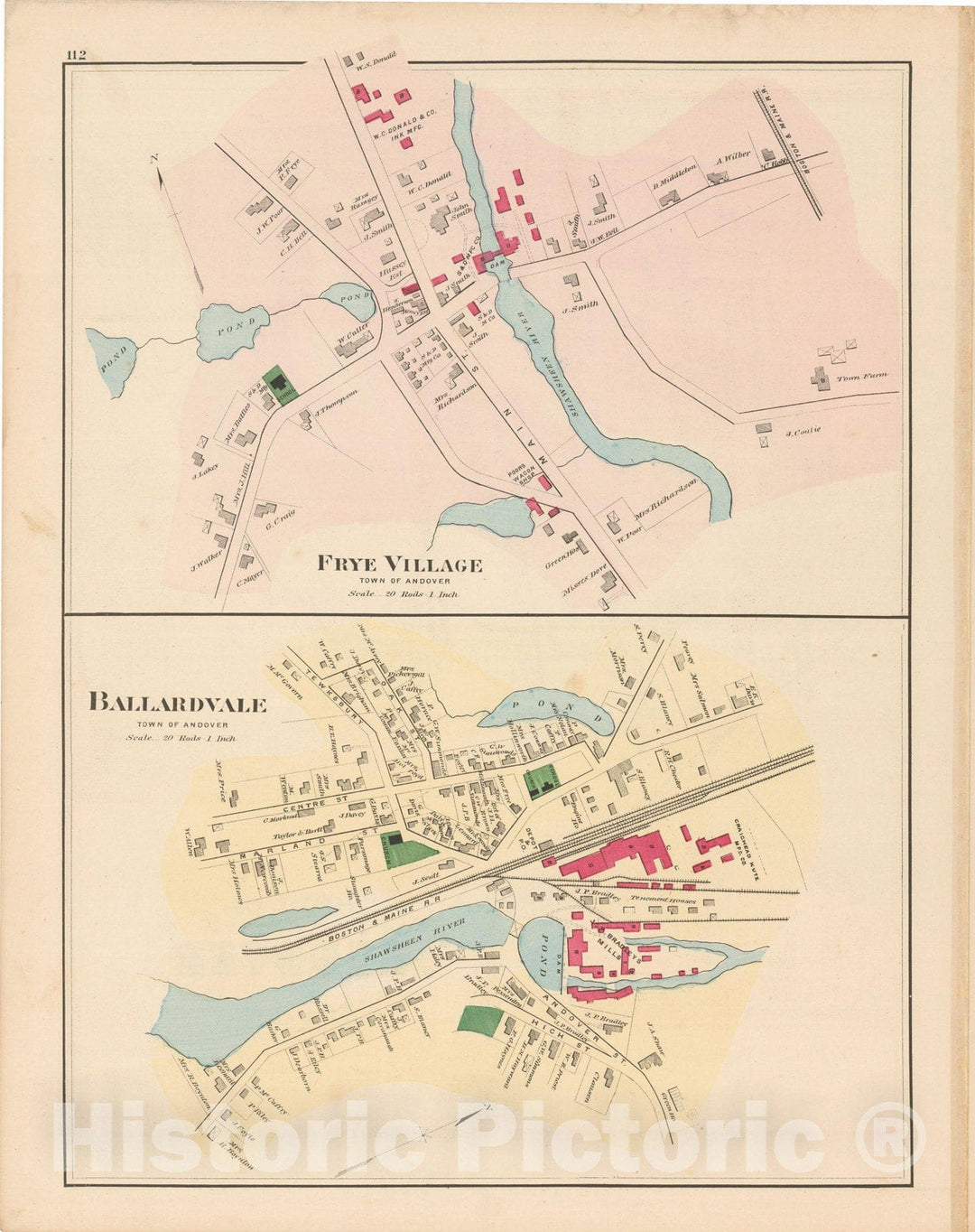 Historic Map : Atlas of Essex County, Andover 1884 , Vintage Wall Art