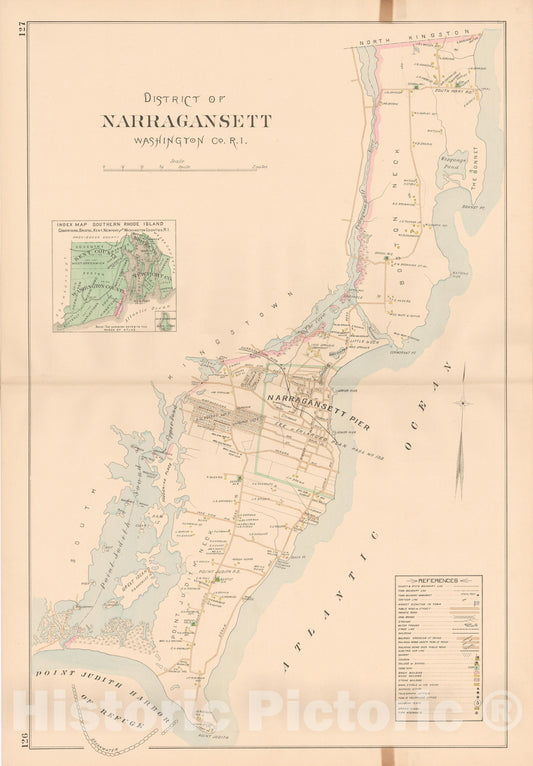 Historic Map : Atlas of Southern Rhode Island, Narragansett 1895 , v2, Vintage Wall Art