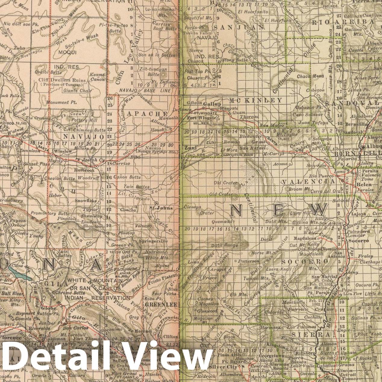 Historic Map : Arizona & New Mexico 1914 , Century Atlas of the World, Vintage Wall Art