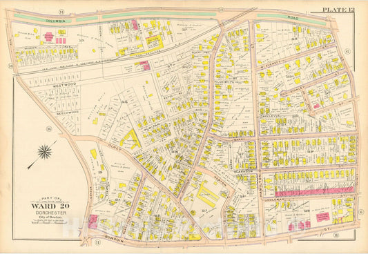 Historic Map : Atlas City of Boston, Vol. 5, Dorchester, 4th Ed., Dorchester 1904 Plate 012 , Vintage Wall Art